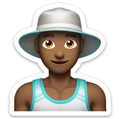 One caucasian headshot glowing with health and wearing a sporty tanktop, suncap and zinc on the nose  sticker