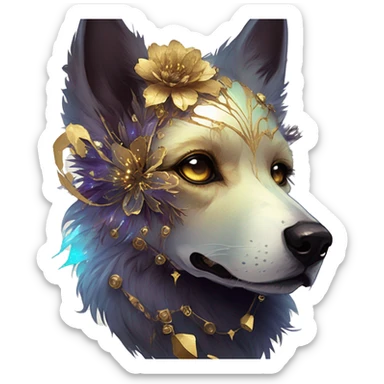 iridescent kintsugi fluffy zombie black brown gold dog fox head zombie skeleton gold mechanical steampunk raven wings nebula galaxy stars colorful flowers fairy lights vintage zombie sticker