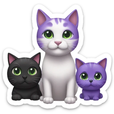 Purple cat and two dogs with black and Green eyes  sticker