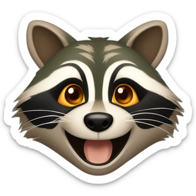 a small brown raccoon with orange eyes and a dark green hood that is laughing sticker