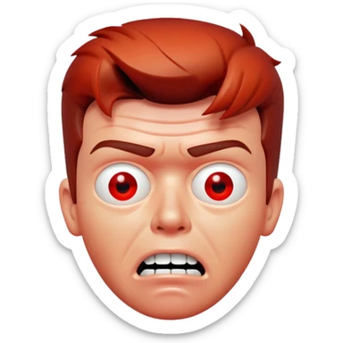 Rick Astley having a kind of worried face, but only his front teeth are sticking out, his eyes are blurred out, the background is pitch black, Rick Astley is kind of an orangish-red color, and the entire picture, including Rick Astley, is a staticky, glitchy, horror, analog horror type sticker