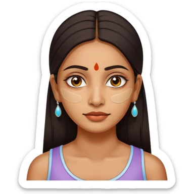 make an emoticon of a woman that has gel-like under eye patches of skincare of transparent color and make the woman slighlty indian, please remove the earrings anf the bindi  sticker