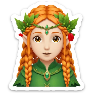 Elf with orange braids and leaf crown sticker