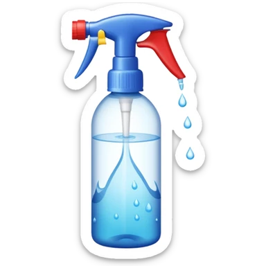 a spray bottle spraying water onto a burn wound. sticker