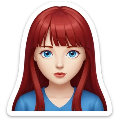 Mulher de cabelo liso longo vermelho escuro com franja e olhos azuis sticker