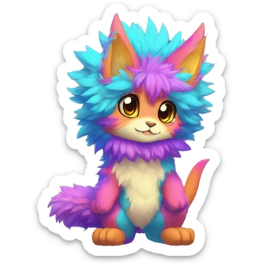 Anthro Scalie Fluffy Cool Cute Magical Shiny Colorful Neon Vibrant Colors Sparkle Kemono-style Chibi Fantasy-Animal-Fakémon-Pokémon-Hybrid Fur Sona Aesthetic Full Body sticker