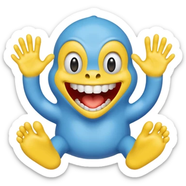 Make it be based off the horror game, poppy playtime.\n Make it have a head shape like a heart. Didn't make it tall, make it have sharp teeth, make its hands yellow, make it slipper, smiling and makes his feet yellow too.  And make it all blue sticker