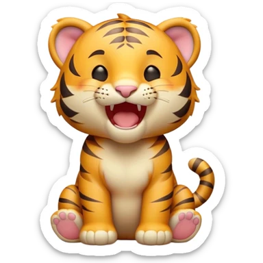 Cinematic Cute Yawning Tiger Cub Portrait Emoji, Head tilted slightly with a dramatic, wide-open yawn, showcasing a small, plush body with drowsy, half-closed eyes and an open, relaxed expression, Simplified yet irresistibly adorable features, highly detailed, glowing with a soft, cozy wild glow, high shine, relaxed yet expressive, stylized with a dash of whimsical jungle charm, soft glowing outline, capturing the essence of a drowsy yet affectionate tiger cub that appears ready to stretch out for a nap! sticker