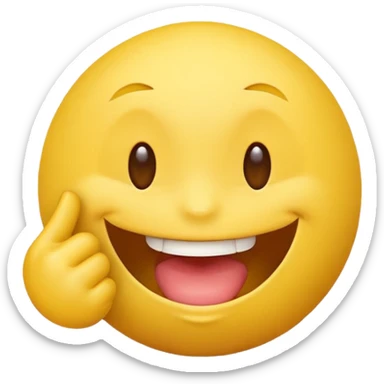 Quiero un personaje de una bolita de emoji amarilla con cara sonriente mordiéndose un dedo sticker