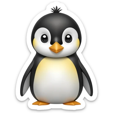 cinematic-cute-emperor-penguin-portrait-emoji,-head-tilted-playfully-and-inquisitively,-with-glossy,-pristine-plumage,-sparkling-eyes-filled-with-curiosity,-simplified-yet-irresistibly-adorable-features, black, large black eyes face sticker