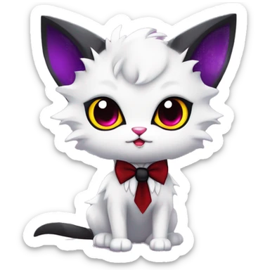 Cute-Evil-Vampiric-Batty-Cat-Black-Purple-Red-Yellow-White-Contrast-Colors-Fantasy-Fur-Sona-Chibi-Shiny-Fakémon-Hybrid with horns and big fangs neck bow white tie leg spats full body sticker