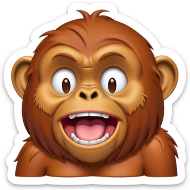 Cinematic Cute Yawning Orangutan Portrait Emoji, Head tilted slightly with a dramatic, wide-open yawn, showcasing a richly textured face with half-closed, sleepy eyes and a relaxed, open expression, Simplified yet irresistibly adorable features, highly detailed, glowing with a soft, cozy jungle glow, high shine, relaxed yet expressive, stylized with a dash of whimsical charm, soft glowing outline, capturing the essence of a drowsy yet affectionate guardian that appears ready to stretch out for a nap! sticker