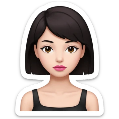 my hair is dark brown almost black, reaching my shoulder. the haircut is wolfcut, pretty lasher hut not thick. slightly pink lips. sticker