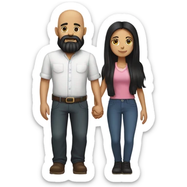 Bald man with black beard and girl long black hair holding hands sticker