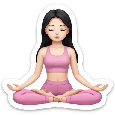 Brunette, Long and black hair, white skinne, light pink closets, crop top dressing, closed eye girl in make yoga sticker