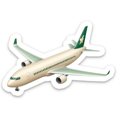 long passenger airplane, fully light beige (milky) color, only dark green (#173e12) inserts, no other colors, simple shapes, Apple emoji style, no text sticker
