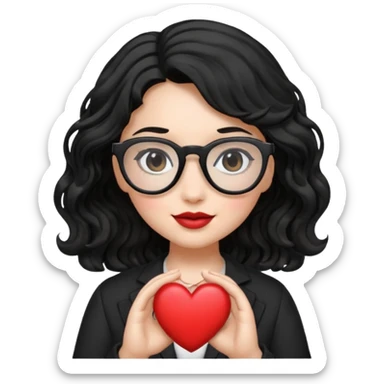 niña con pelo ondulado color negro con lentes negros y tenga un corazon en la mano sticker
