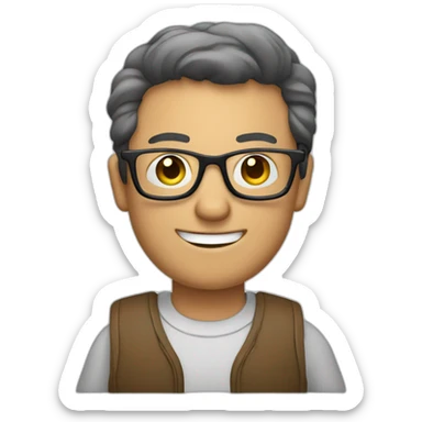 man with glasses and a computer in his right hand and a thumbs-up with his left hand sticker