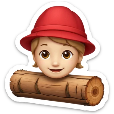 reate a small, clean and expressive emoji in the style of Discord emojis, featuring the Catalan ‘Cagatió’ (Tió de Nadal). The emoji should show a cute wooden log with a friendly smiling face, wearing the traditional red ‘barretina’ hat, with small simple legs sticker