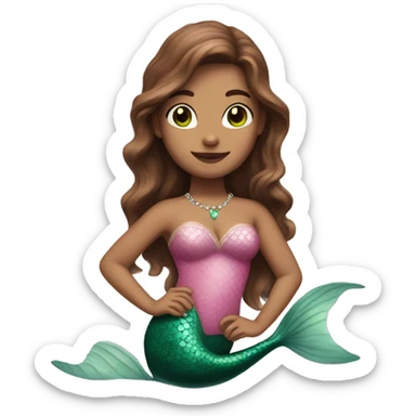 A brown-haired woman with green eyes as a mermaid, with the detail that she is pink. sticker