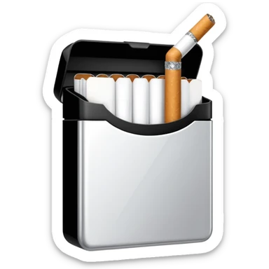 Minimalistic cigarette pack emoji, metallic black and white sticker