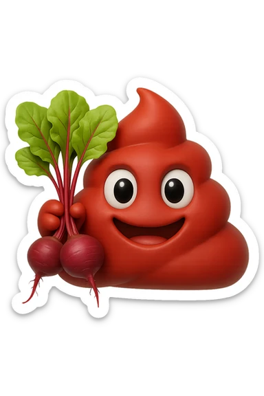 emoji stile iphone 3d di una cacca rossa con barbabietole in mano, iperrealistiche 4k sticker