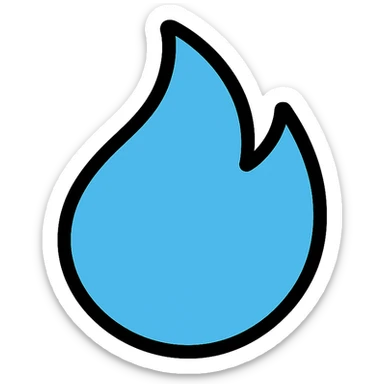 blue abstract flame shape, bold black outline, geometric style sticker