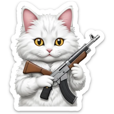 black and white cat with an ak47 gun sticker