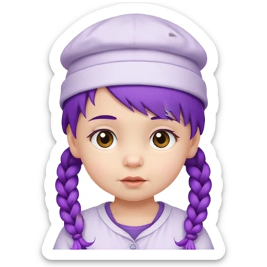 purple haired little baby with braids and white hat sticker