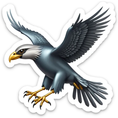 Emoji-style icon of a large metallic predatory bird flying, sharp wings, steel texture, dramatic pose, no gold sticker