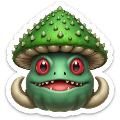 poisonous mushroom king monster portrait, head and shoulders only, giant toxic mushroom crown head, glowing green spore aura, animal-like eyes, thick fungal body texture, 3D cartoon, mobile game icon style, clean background, no text, no watermark

 sticker