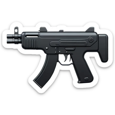 An emoji representing an Uzi submachine gun. The design is sleek, compact, and modern, with a simple black silhouette, symbolizing power, defense, or military themes sticker