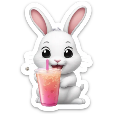 rabbit eating bubbletea sticker