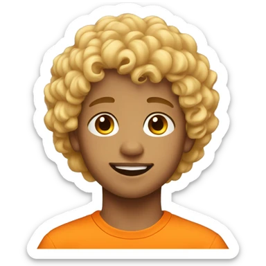 Young boy with blonde curly hair wearing orange sticker