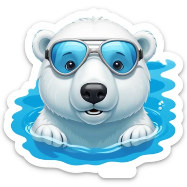 friendly anthropomorphised polar bear swimming in a pool wearing swimming goggles sticker