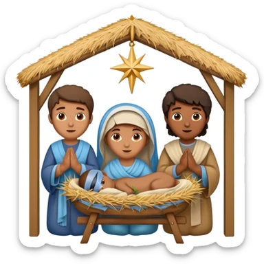 nativity scene in a manger with humans with Mediterranean skin color sticker