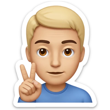 iOS-style 3D emoji: a person with one eyebrow raised, slightly tilted head, and index finger wagging side to side in front of them sticker
