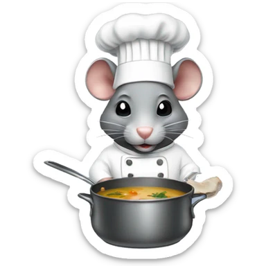 a rat wearing a chefs hat cooking soup sticker
