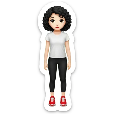 generate a pretty bratz fair skinned girl with curly black hair wearing a white tshirt trekking on a hill road with red sneakers on and black leggings.  Put a hill behind her sticker