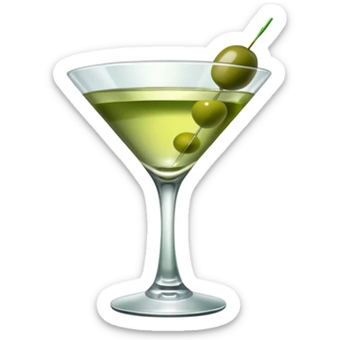 martini with 3 green khaki olives all at the same stick . liquid should be a bit more of a clear color. fancy  sticker
