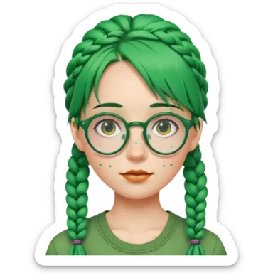girl with green hairs, braids and spectacle, big visible braids and unique face shape sticker
