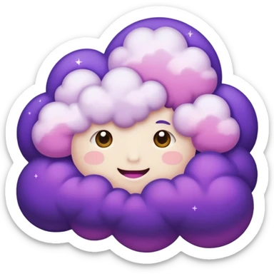 I want a purple cloud that's not like this one ☁️ but has a realistic shape without changing its appearance. The cloud should have a slightly white shaded part and should be starry but still purple/pink. The cloud has to be without face and complete purple. NO FACE sticker