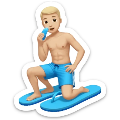 A man is licking a pair of flip-flops. sticker