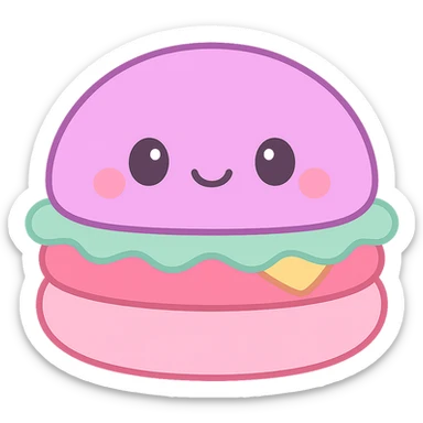 Make the burger squishmallow more colorful with vibrant colors on the bun, lettuce, tomato, cheese, and face details. Keep the plush kawaii style with no background. sticker