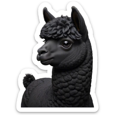Cinematic Noble Black Alpaca Portrait Emoji, Poised and regal, with a striking, sturdy build and a sleek, well-groomed jet-black fleece, deep-set soulful dark eyes, Simplified yet sharp and sophisticated features, highly detailed, glowing with a soft, dignified glow, high shine, intelligent and mysterious, stylized with an air of elegant austerity, focused and attentive, soft glowing outline, capturing the essence of a watchful and confident companion, so majestic it feels as though it could stride out of the screen with effortless authority! sticker