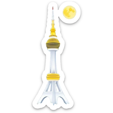Cinematic Realistic N Seoul Tower Landmark Emoji, featuring the iconic tower perched atop Namsan Mountain, glowing against the night sky with panoramic city lights stretching beyond. sticker