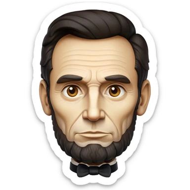 Cinematic Realistic Abraham Lincoln Portrait Emoji, depicted as a stoic iconic statesman with a tall dignified silhouette and thoughtful expression, rendered with detailed textures and dramatic historical lighting that captures his timeless presence. sticker