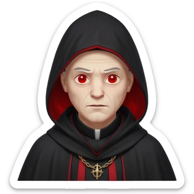 cursed village priest portrait, head and shoulders only, dark hooded robe, mysterious expression, subtle red accents, eerie glow, gothic village atmosphere, 3D cartoon, mobile game icon style, clean background, no text, no watermark

 sticker