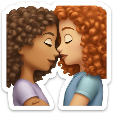 kiss between two girls, one is curly red head and one is tan brunette sticker