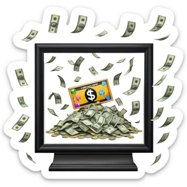 a billboard advertisement money falling down in front of it sticker